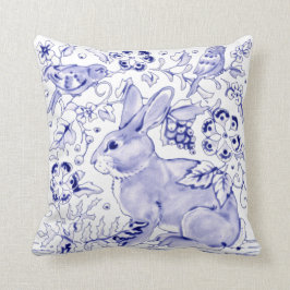Almofada Delft Blue Bunny Rabbit Birds Dedham Elegant