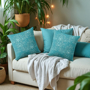 Almofada Delicado Damask Teal Floral Bicolor Chique