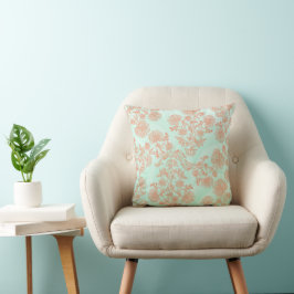 Almofada Delicado Padrão Floral Coral Mint Verde Sem Vista