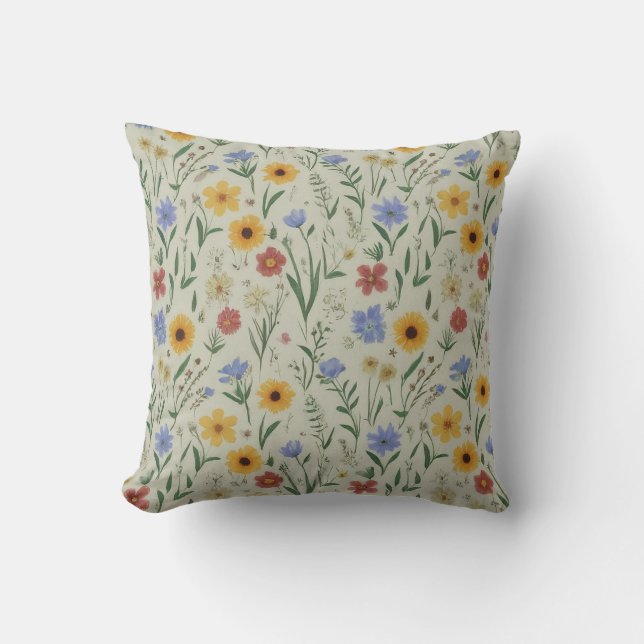 Almofada Delicado Pastel Meadow Wildflower Motif (Frente)