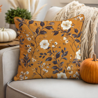 Almofada Delicar Creme no Floral de Queda Laranja