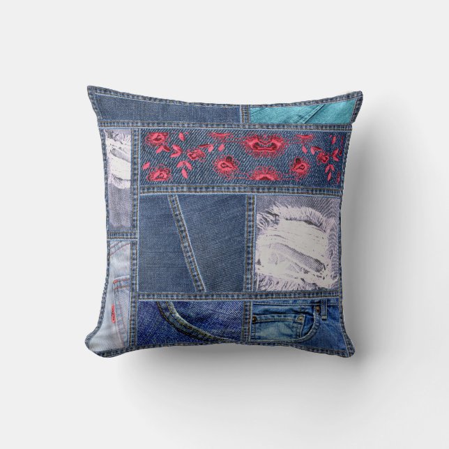 Almofada Denim Patchwork Inspirado (Frente)