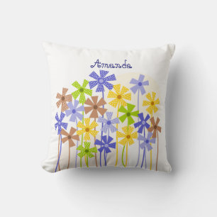 Almofada Denominação de desenho de flor simples, de cor azu