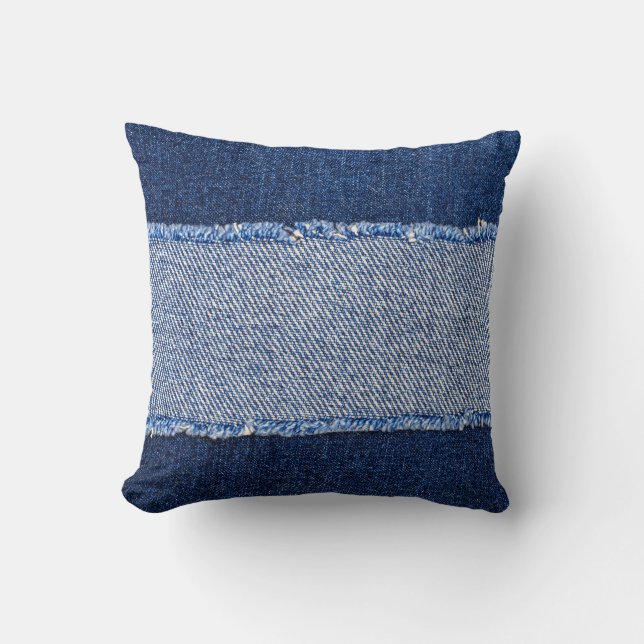 Almofada Densidade torn: tecido jeans azul. (Frente)