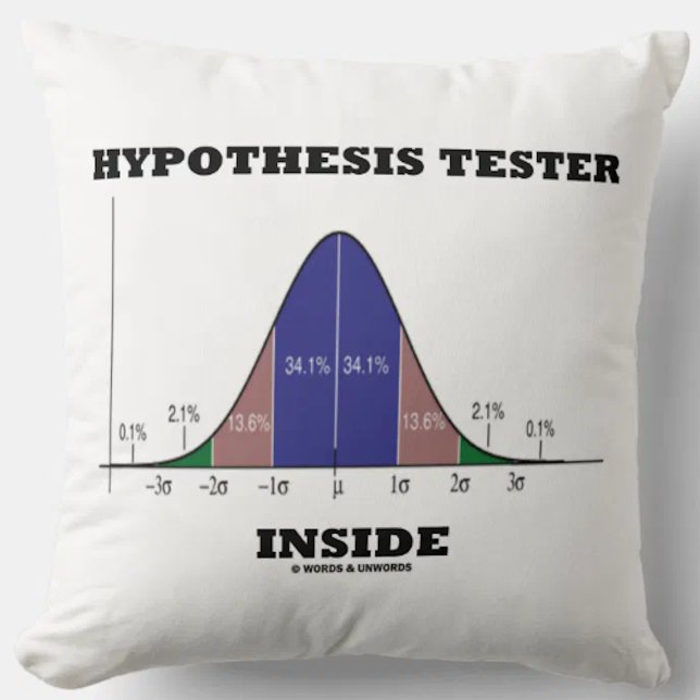 Almofada Dentro de Testador de Hipótese (Humor da Curva de  (Stats attitude throw pillow featuring normal distribution curve/bell curve for any hypothesis tester)