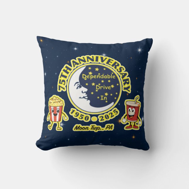 Almofada Dependable Drive In 75th Anniversary Throw Pillow (Frente)