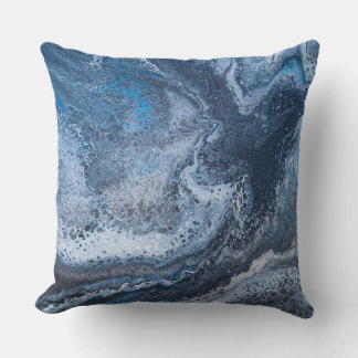 Almofada Deriva Oceânica Azul e Cinza Abstrata