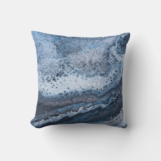 Almofada Deriva Oceânica Azul e Cinza Abstrata (Frente)