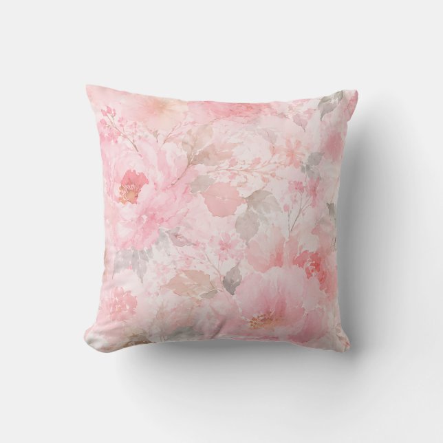 Almofada Desabrochar Rosado Aquarela Floral (Frente)