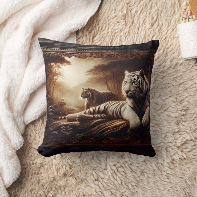 Almofada Descansar Tigres de Bengala em uma Floresta Esmaga (Cobertor)