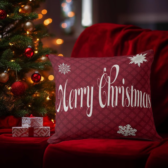 Almofada Desdecoração embelezada pelo Natal Festivo Vermelh (Festive Merry Christmas Embellished Font Script Decorative Pillow)