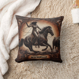 Almofada Desempenho Rodeo com Cowgirl e Cavalo