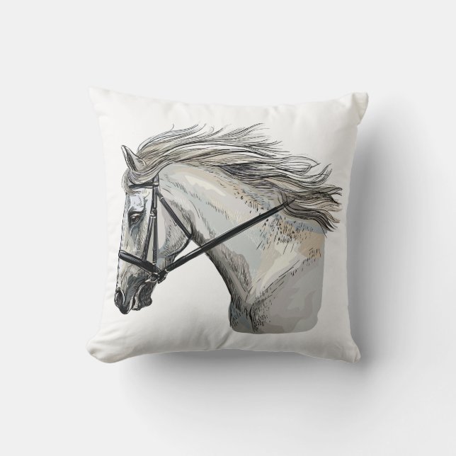 Almofada Desenho à mão de cavalo com uma brida (Frente)