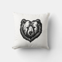 Desenho a Tinta da Cara de Urso Preto e Branco