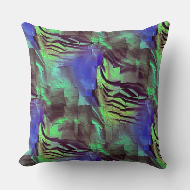 Almofada Desenho abstrato do mosaico rústico verde e azul (Frente)