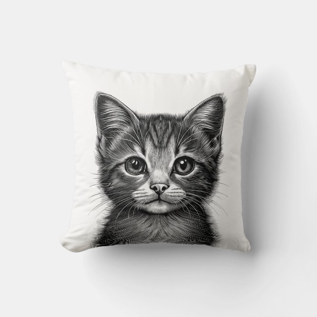 Almofada Desenho Adorável de Gato Jovem (Frente)