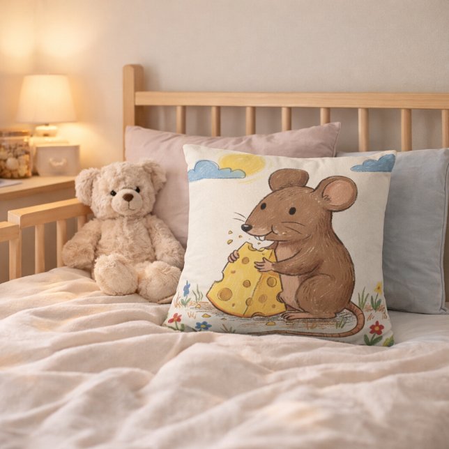 Almofada Desenho Adorável de Rato Comendo Queijo para Crian (Criador carregado)