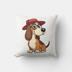 Almofada Desenho Animado de Basset Hound Antigo em Chapéu V
