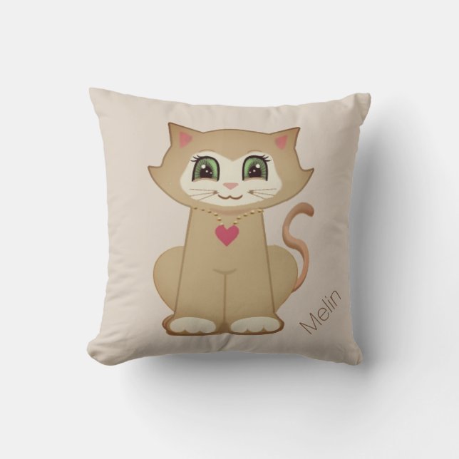 Almofada Desenho animado de gatinho fofo em bege (Frente)