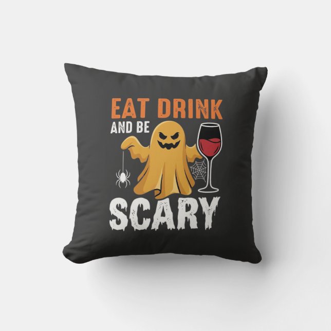 Almofada Desenho Assustador de Fantasma para Comer e Beber  (Frente)
