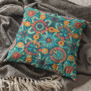 Almofada Desenho Boho Boêmio Colorido Laranja Turquesa
