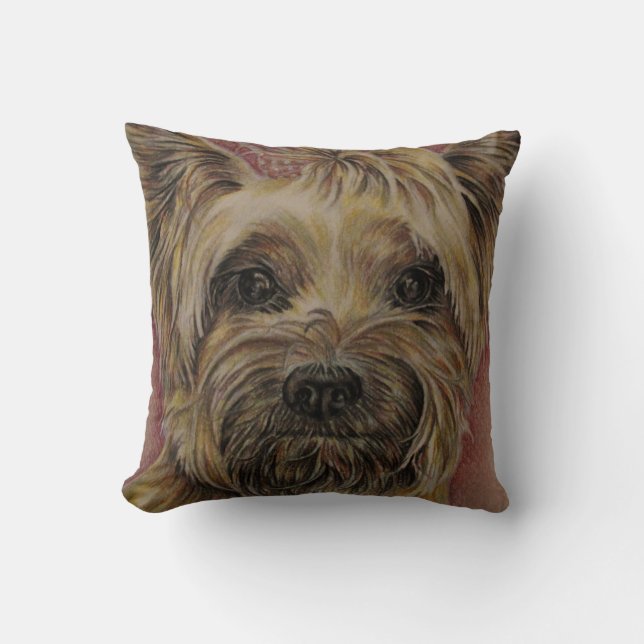 Almofada Desenho bonito de Yorkie feliz de seda (Frente)