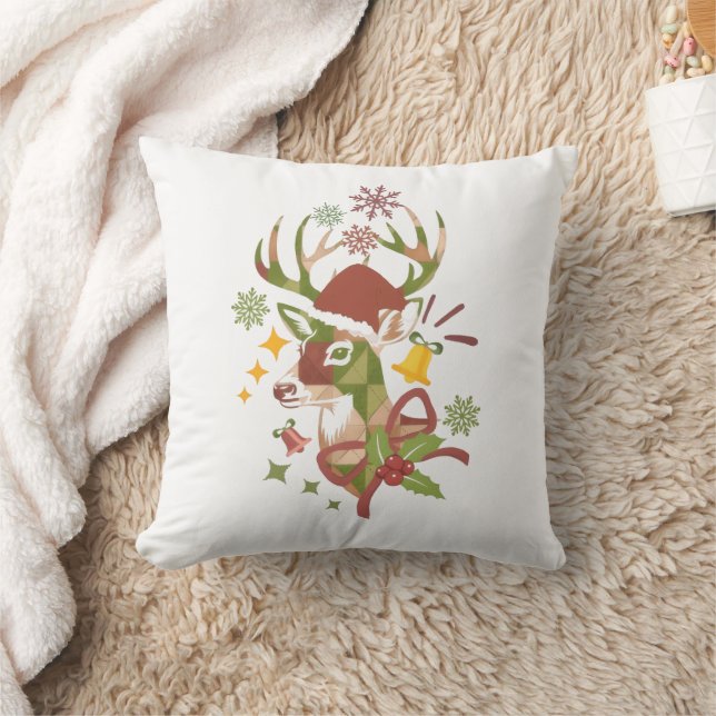 Almofada Desenho Colorido de Veado de Natal (Cobertor)