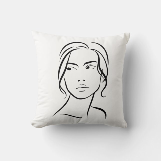 Almofada Desenho da face de uma mulher de linha 4 (Frente)