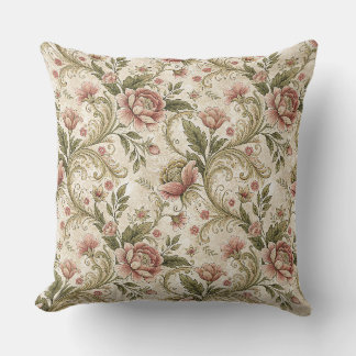 Almofada Desenho Damask de Rolagem Floral em Pêssego e Verd