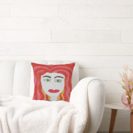 Almofada Desenho de abstrato: Rosto de uma Menina Vermelha