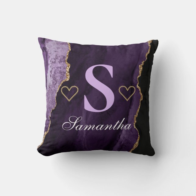 Almofada Desenho de Ágata com Brilho Roxo e Dourado (Frente)