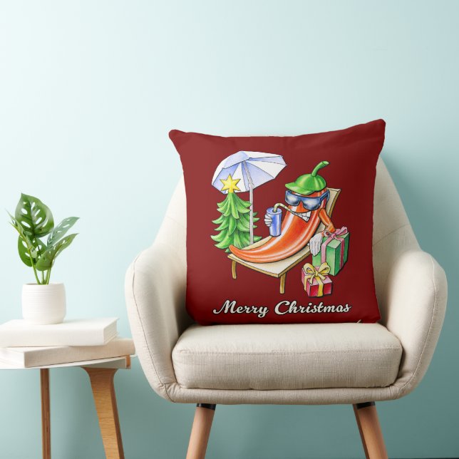 Almofada Desenho de Arte Chili Vermelha Quadrada Feliz Nata (Cadeira)