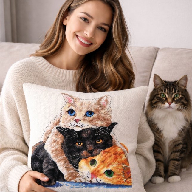 Almofada Desenho de Bordado de Gato Adorável (Criador carregado)