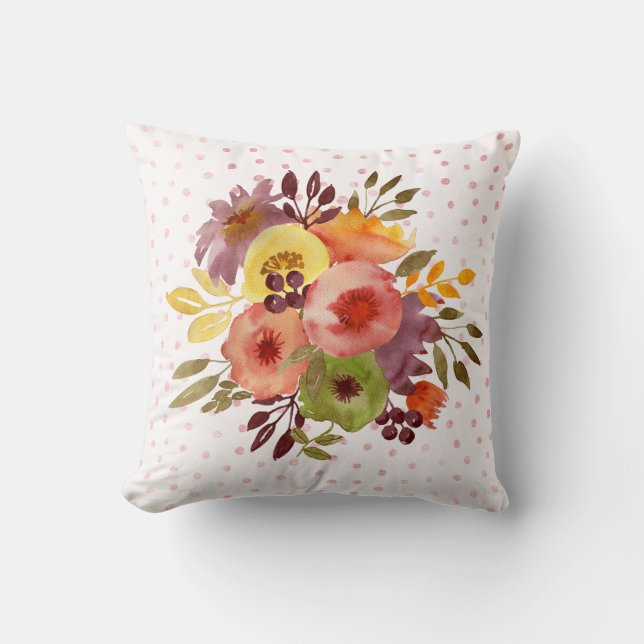 Almofada Desenho de Buquê Floral em Aquarela de Primavera (Frente)