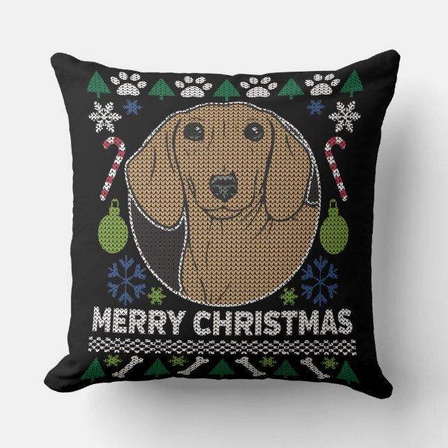 Almofada Desenho De Cão De Suor De Natal Feio Dachshund (Frente)