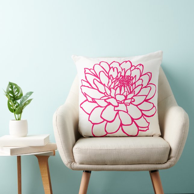 Almofada Desenho de Chrysanthemum - Vermelho Neon Branco (Cadeira)