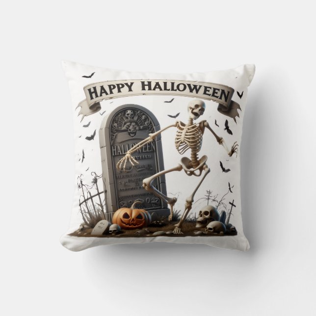 Almofada Desenho de Esqueleto Dançante de Halloween (Frente)