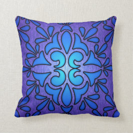 Almofada Desenho de Estilo Vidro Manchado Azul Roxo