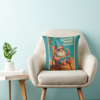 Almofada Desenho de Férias na Praia com Gnomos em Estilo Vi