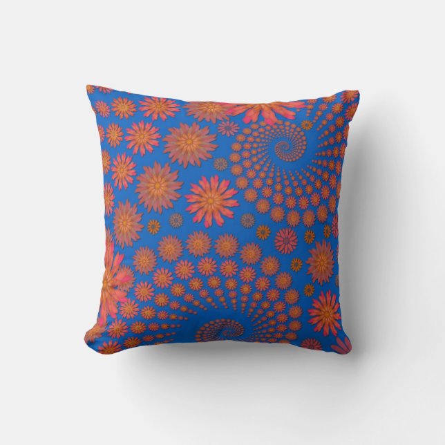 Almofada Desenho de Flor Laranja e Azul (Frente)