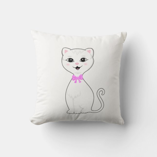 Almofada Desenho de Gato Branco Inteligente Fofo (Frente)