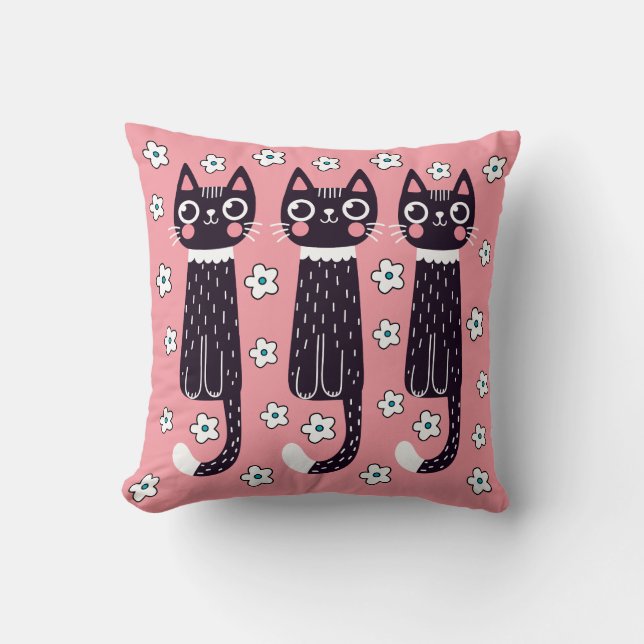 Almofada Desenho de Gato Preto Divertido e Excêntrico  (Frente)