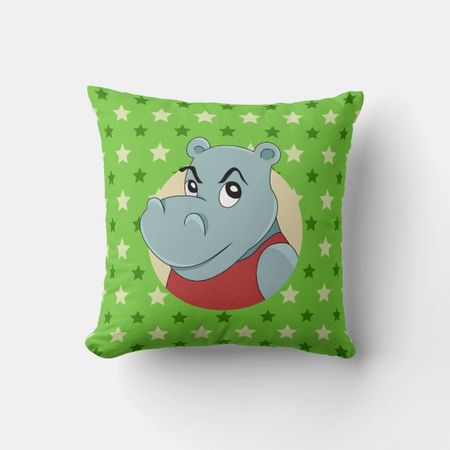 Almofada Desenho de hipopótamo fofo (Frente)