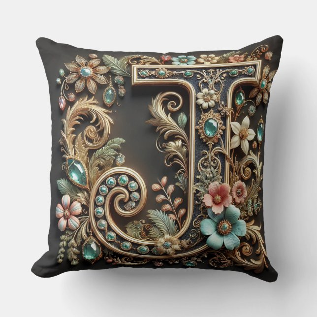 Almofada Desenho de Letra J Decorativa Elegante (Frente)