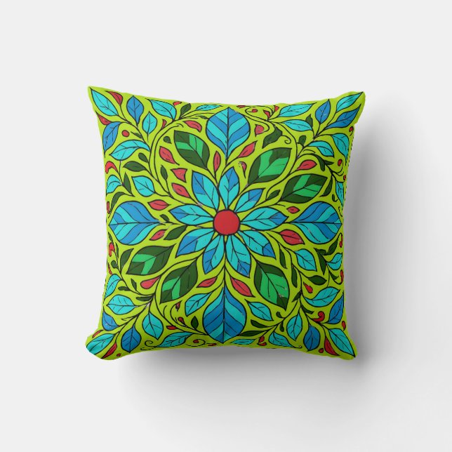 Almofada Desenho de Mandala de Folhas (Frente)