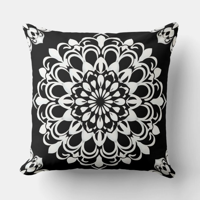 Almofada Desenho de Mandala Preto e Branco (Frente)