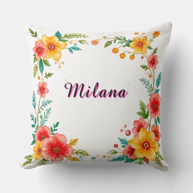 Almofada Desenho de Moldura Floral com Flores de Papel Colo (Frente)