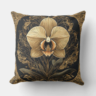 Almofada Desenho de Orquídea Dourada Elegante