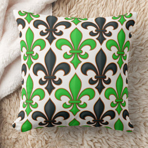 Almofada Desenho de padrão barroco flor-de-lis preto verde