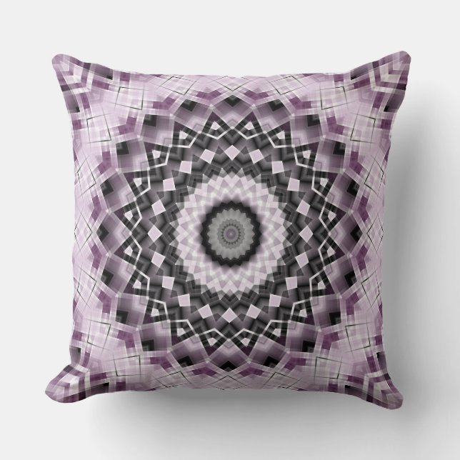 Almofada Desenho de padrão de mandala geométrico violeta e  (Frente)